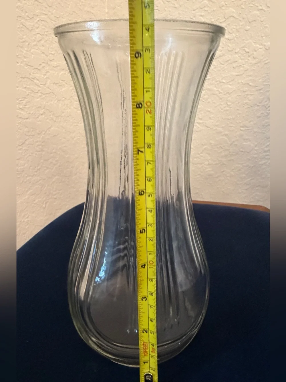 Vintage Hoosier Glass Clear Ribbed Hourglass Flower Vase Model 4086-B 8.5
